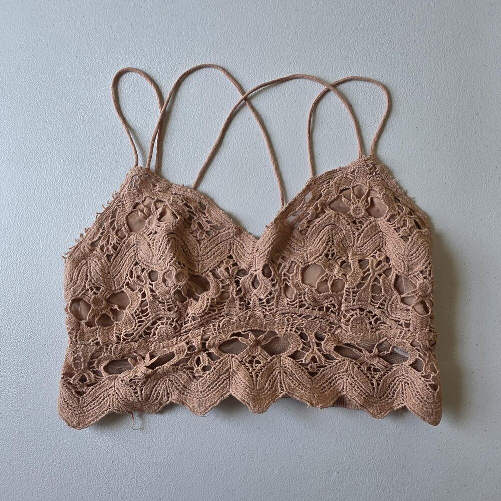 Free People FP One Adella Bralette Womens Medium Beige Lace Crochet Crop Top